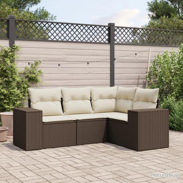 Salon de jardin 4 pcs avec coussins marron rsine tresse alsavelo