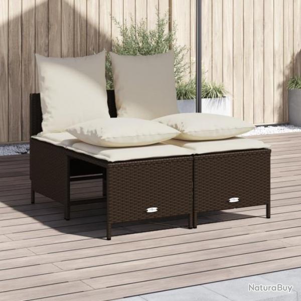 Salon de jardin 4 pcs avec coussins marron rsine tresse