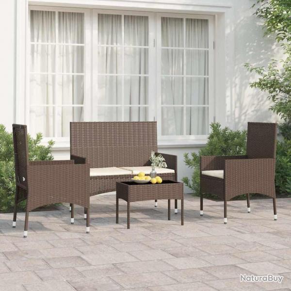 Salon de jardin 4 pcs avec coussins Marron Rsine tresse alsavelo
