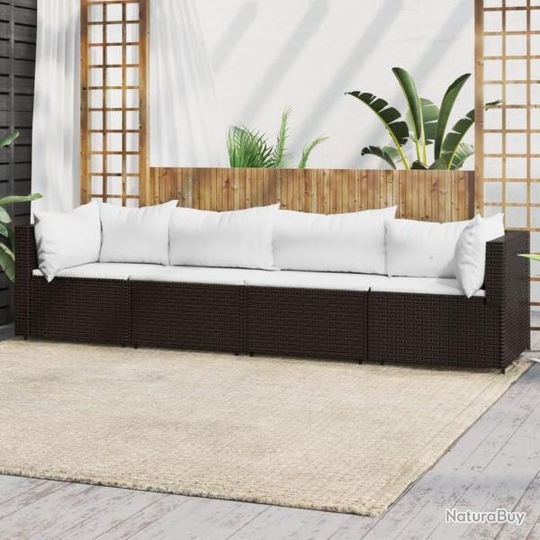 Salon de jardin 4 pcs avec coussins Marron Rsine tresse alsavelo