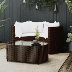 Salon de jardin 4 pcs avec coussins Marron Résine tressée