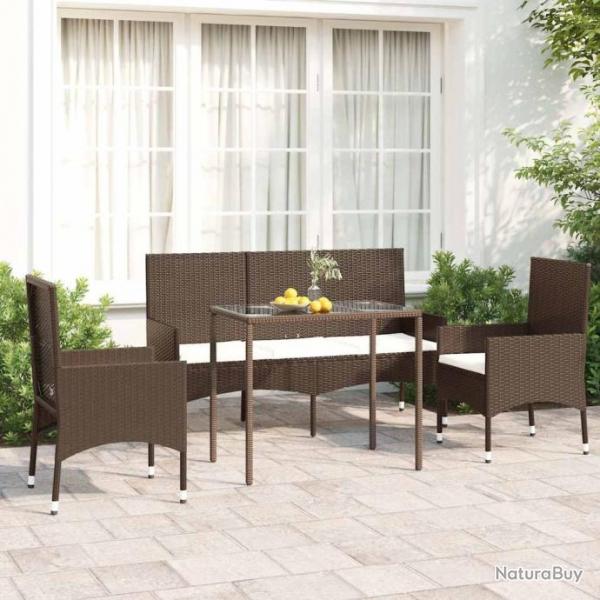 Salon de jardin 4 pcs avec coussins Marron Rsine tresse