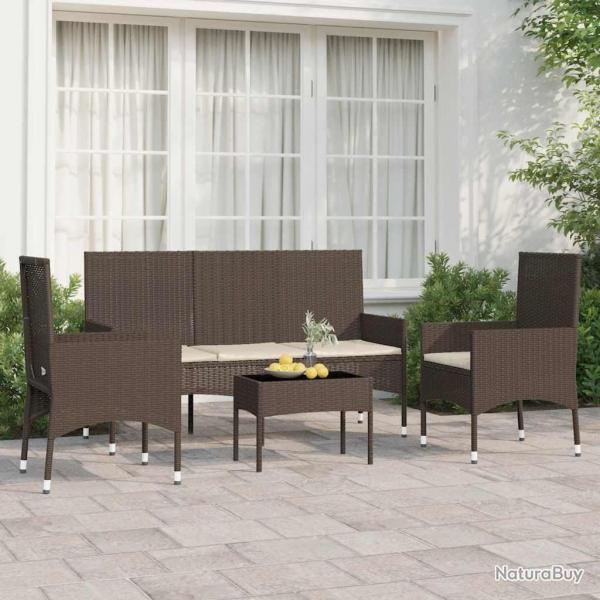 Salon de jardin 4 pcs avec coussins Marron Rsine tresse alsavelo