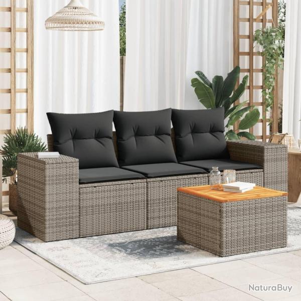 Salon de jardin 4 pcs avec coussins gris rsine tresse alsavelo