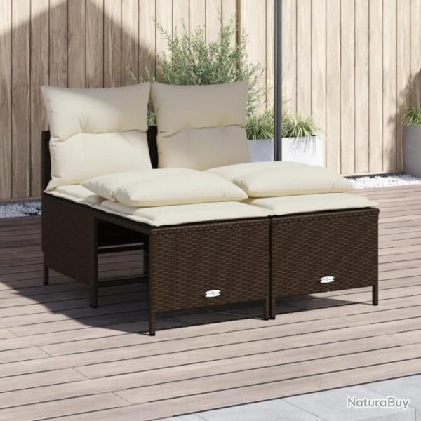 Salon de jardin 4 pcs avec coussins marron rsine tresse