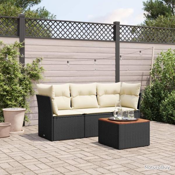 Salon de jardin 4 pcs avec coussins noir rsine tresse alsavelo