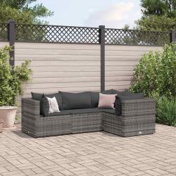 Salon de jardin 4 pcs avec coussins Gris Résine tressée alsavelo
