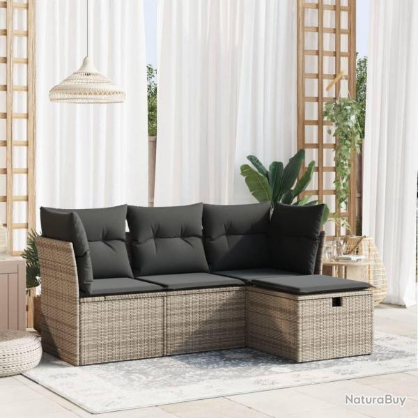 Salon de jardin 4 pcs avec coussins gris rsine tresse alsavelo