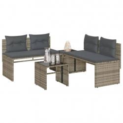 Salon de jardin 4 pcs avec coussins gris résine tressée alsavelo