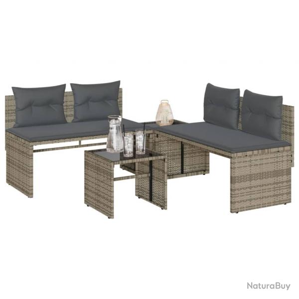 Salon de jardin 4 pcs avec coussins gris rsine tresse alsavelo