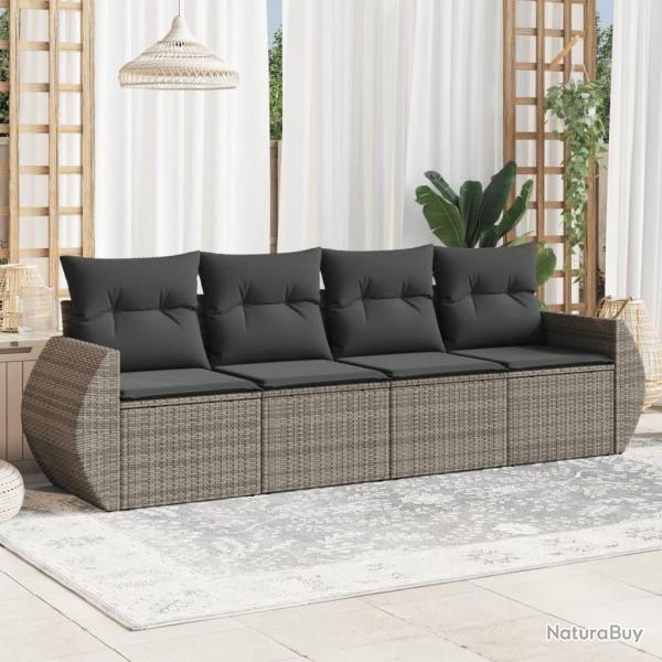 Salon de jardin 4 pcs avec coussins gris rsine tresse alsavelo