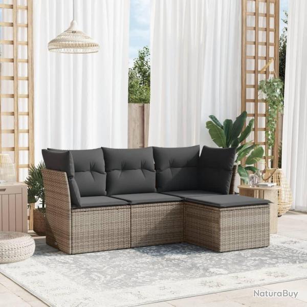 Salon de jardin 4 pcs avec coussins gris rsine tresse alsavelo