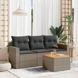 Salon de jardin 4 pcs avec coussins gris résine tressée alsavelo