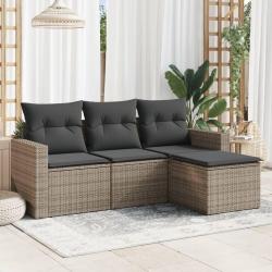 Salon de jardin 4 pcs avec coussins gris résine tressée alsavelo