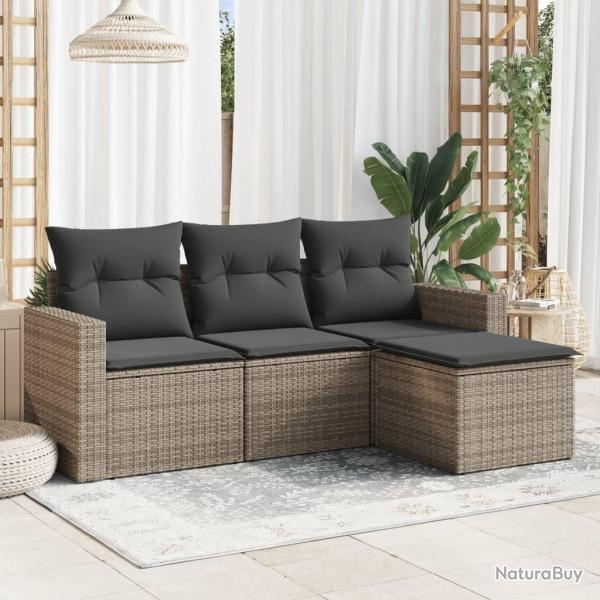 Salon de jardin 4 pcs avec coussins gris rsine tresse alsavelo