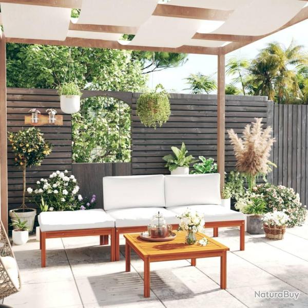 Salon de jardin 4 pcs avec coussins Crme Bois d'acacia solide alsavelo