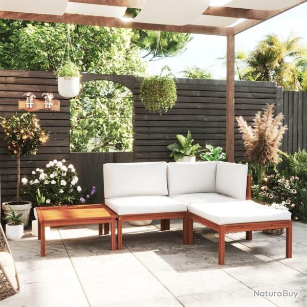 Salon de jardin 4 pcs avec coussins Crme Bois d'acacia solide alsavelo