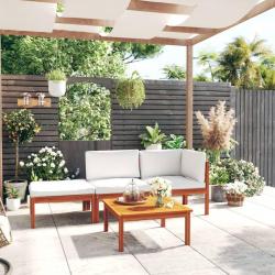Salon de jardin 4 pcs avec coussins Crème Bois d'acacia solide alsavelo