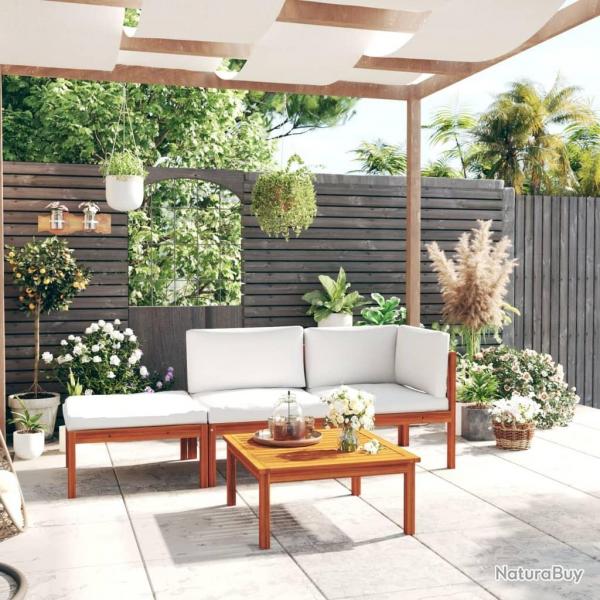 Salon de jardin 4 pcs avec coussins Crme Bois d'acacia solide alsavelo