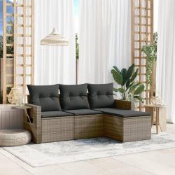 Salon de jardin 4 pcs avec coussins gris résine tressée alsavelo