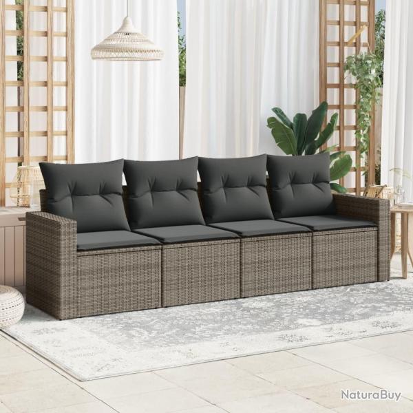 Salon de jardin 4 pcs avec coussins gris rsine tresse alsavelo