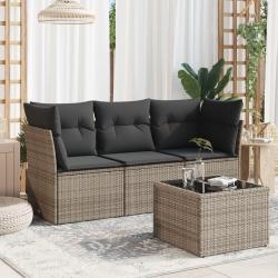 Salon de jardin 4 pcs avec coussins gris résine tressée alsavelo