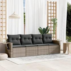 Salon de jardin 4 pcs avec coussins gris résine tressée alsavelo