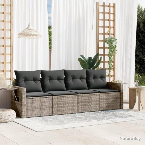 Salon de jardin 4 pcs avec coussins gris rsine tresse alsavelo