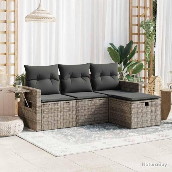Salon de jardin 4 pcs avec coussins gris rsine tresse alsavelo