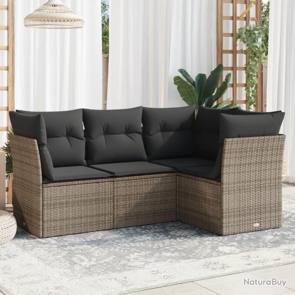 Salon de jardin 4 pcs avec coussins gris résine tressée alsavelo