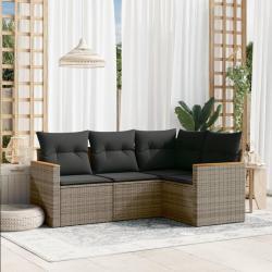 Salon de jardin 4 pcs avec coussins gris résine tressée alsavelo