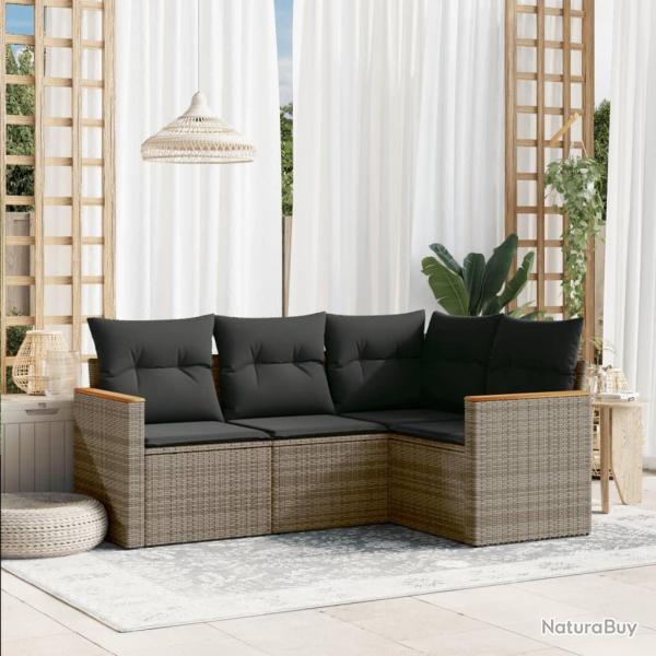 Salon de jardin 4 pcs avec coussins gris rsine tresse alsavelo