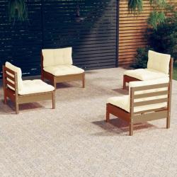 Salon de jardin 4 pcs avec coussins crème Bois de pin