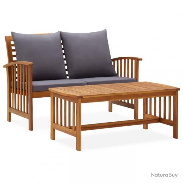 Salon de jardin 2 pcs avec coussins bois d'acacia solide