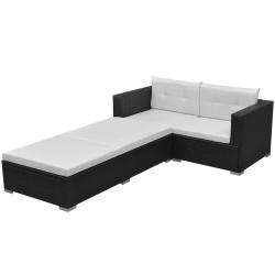Salon de jardin 3 pcs avec coussins Résine tressée Noir alsavelo