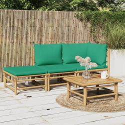 Salon de jardin 3 pcs avec coussins vert bambou alsavelo
