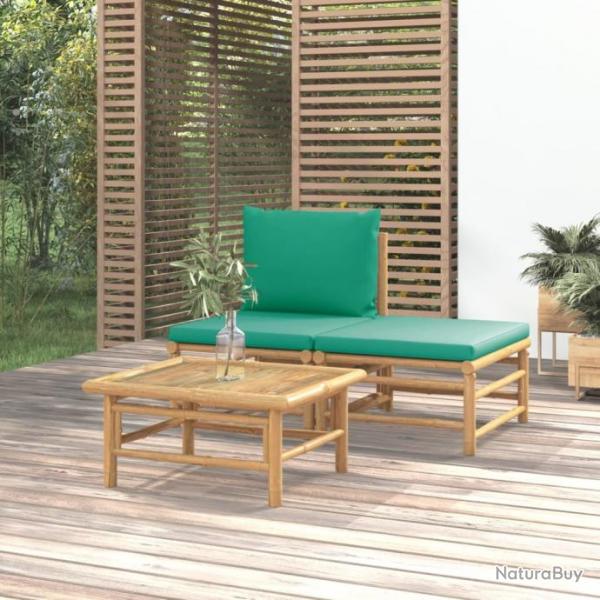 Salon de jardin 3 pcs avec coussins vert bambou