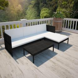 Salon de jardin 3 pcs avec coussins Résine tressée Noir alsavelo