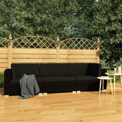 Salon de jardin 3 pcs avec coussins résine tressée noir alsavelo