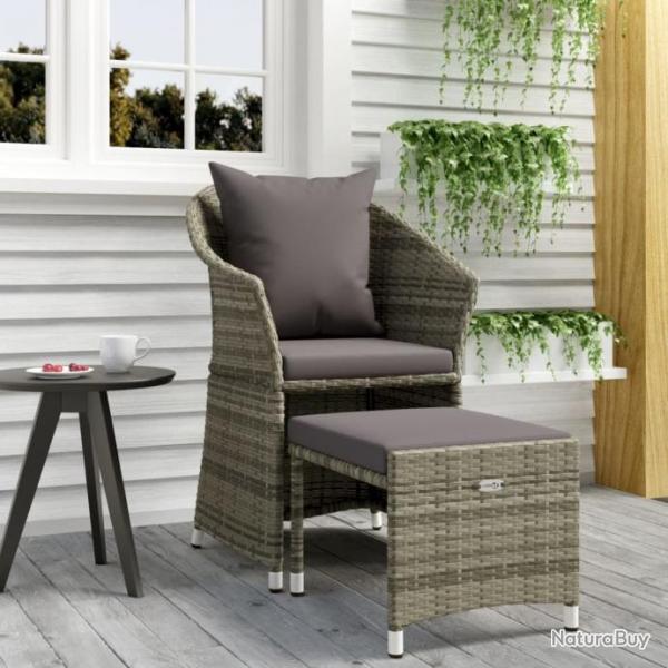 Salon de jardin 2 pcs avec coussins Gris Rsine tresse