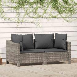 Salon de jardin 2 pcs avec coussins Gris Résine tressée