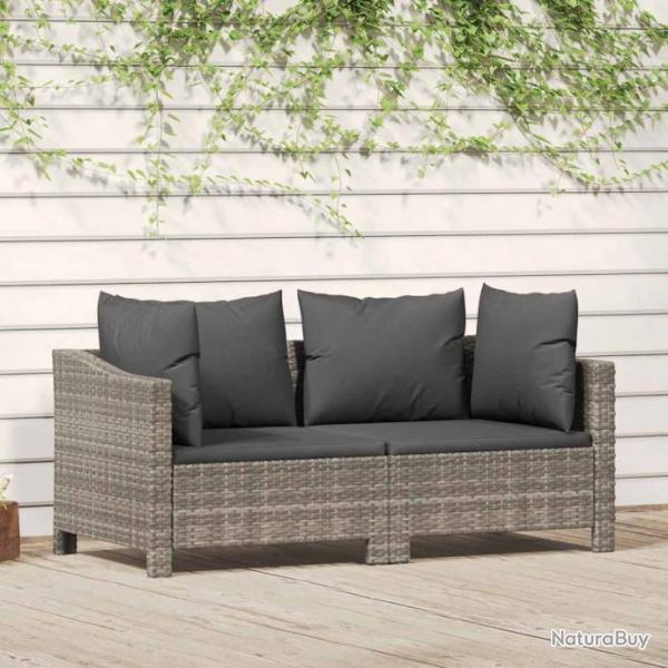 Salon de jardin 2 pcs avec coussins Gris Rsine tresse