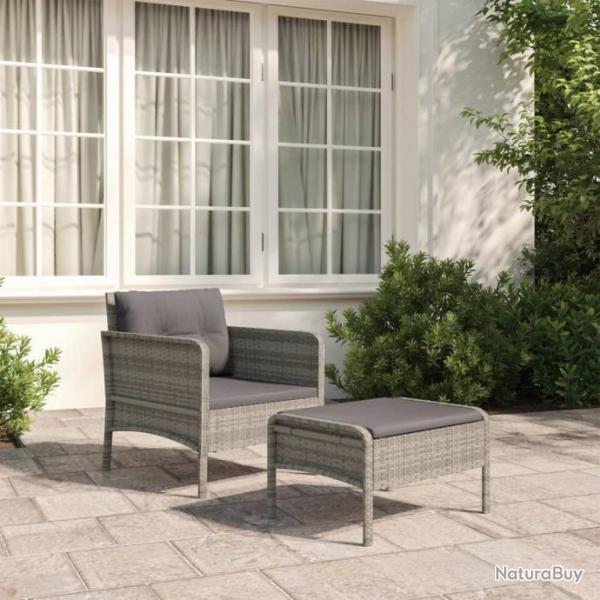 Salon de jardin 2 pcs avec coussins Gris Rsine tresse