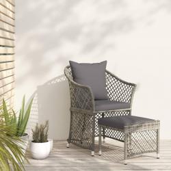 Salon de jardin 2 pcs avec coussins Gris Résine tressée alsavelo