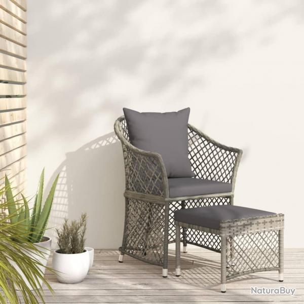 Salon de jardin 2 pcs avec coussins Gris Rsine tresse alsavelo