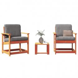 Salon de jardin 3 pcs cire marron bois de pin massif alsavelo