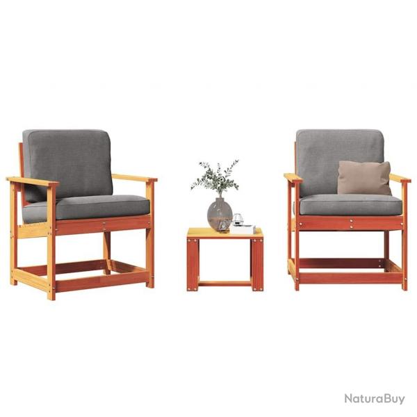Salon de jardin 3 pcs cire marron bois de pin massif alsavelo