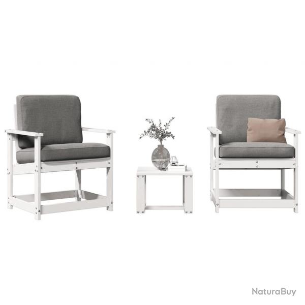 Salon de jardin 3 pcs blanc bois massif de pin alsavelo