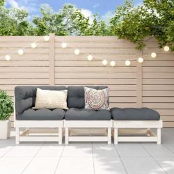 Salon de jardin 3 pcs blanc bois massif de pin