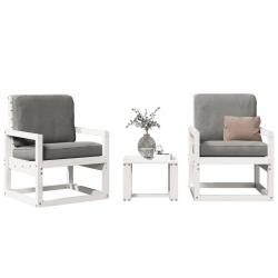 Salon de jardin 3 pcs blanc bois massif de pin alsavelo